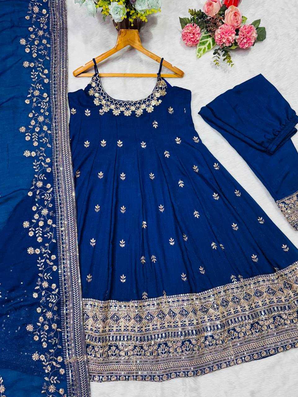 YNF Wholesale Vichitra Silk Embroidery Gowns KESH104 TD-6075 | Surat Manufacturer