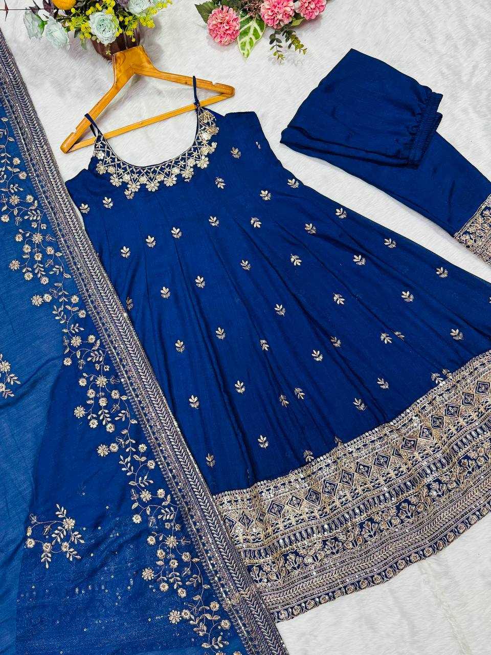 YNF Wholesale Vichitra Silk Embroidery Gowns KESH104 TD-6075 | Surat Manufacturer