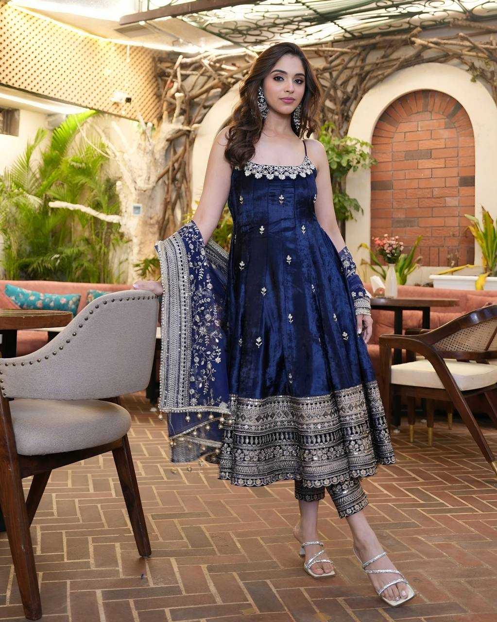 YNF Wholesale Vichitra Silk Embroidery Gowns KESH104 TD-6075 | Surat Manufacturer