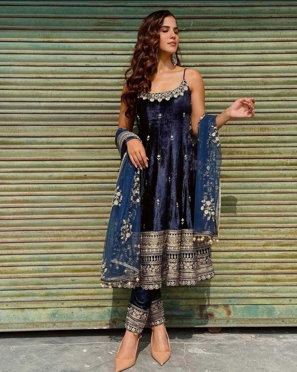 YNF Wholesale Vichitra Silk Embroidery Gowns KESH104 TD-6075 | Surat Manufacturer
