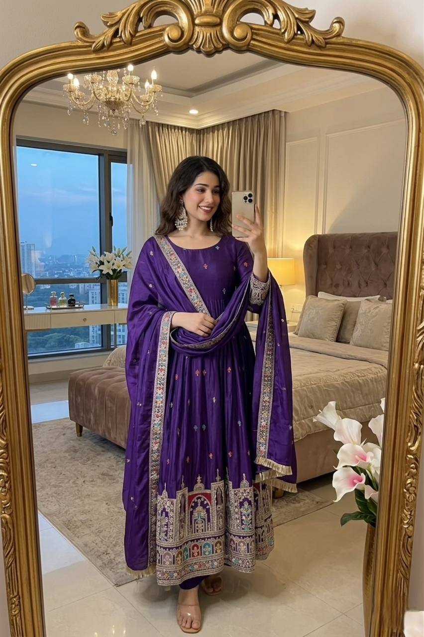 YNF Wholesale Chinon Embroidery Gowns KESH506 8061 | Surat Manufacturer