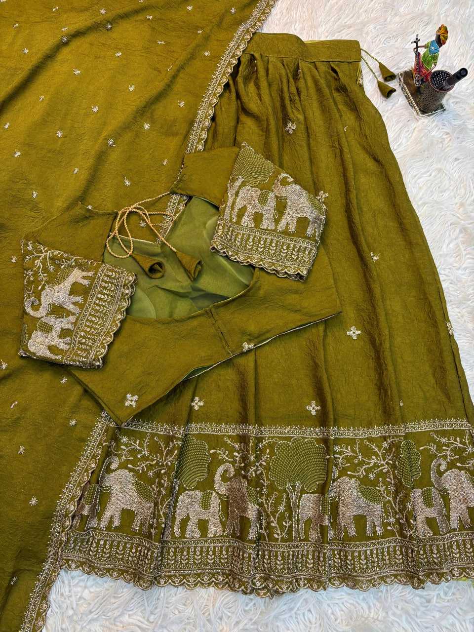YNF Wholesale Crush Silk Lehenga Sarees KESH713 Elephant half | Surat Manufacturer
