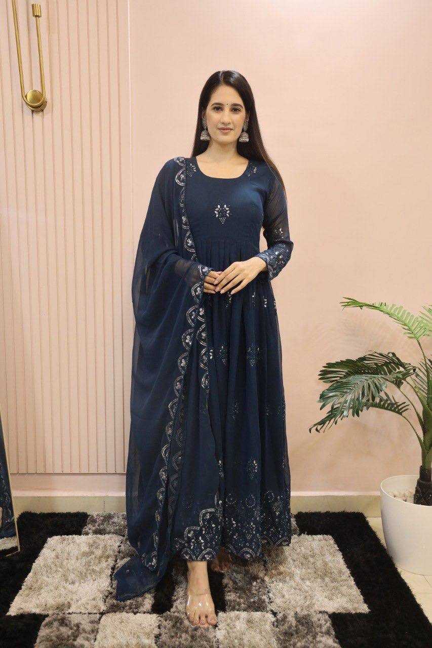 YNF Wholesale Faux Georgette Embroidery Gowns KESH526 G55 | Surat Manufacturer