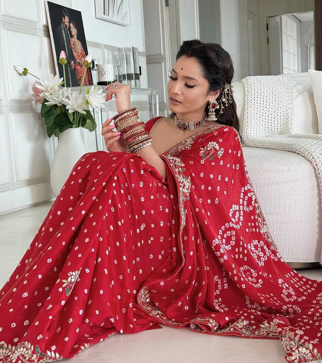 Ynf Gajji Silk  Sarees Bollywood Collections Festive Collections Wholesale Gota Patti Sarees Silk Sarees Ankita Lokhande Collections Manufacturer - YNF Online