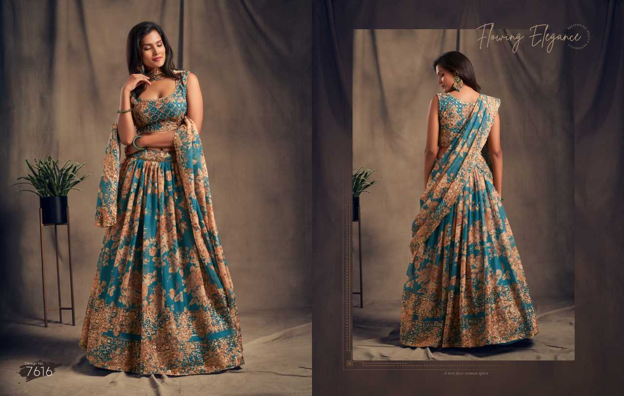 YNF Wholesale Organza Embroidered Lehenga KESH113 ZEEL CLOTHING FLORAL VOL-2 7611-16 | Surat Manufacturer