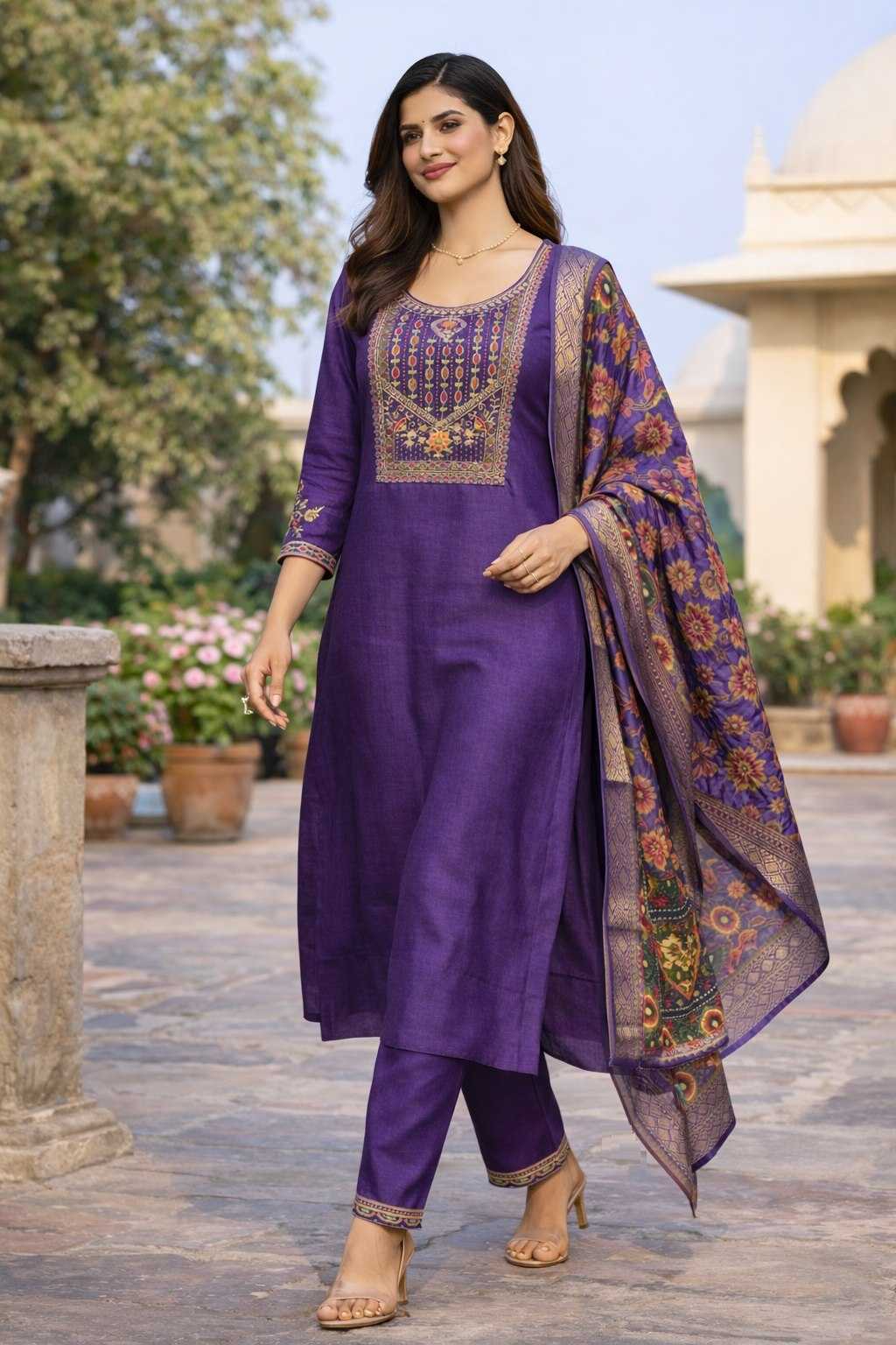 Ynf Silk Cotton  Kurti Wholesale Embroidered Kurtis Round Neck Kurtis 3/4 Sleeve Kurtis Manufacturer - YNF Online