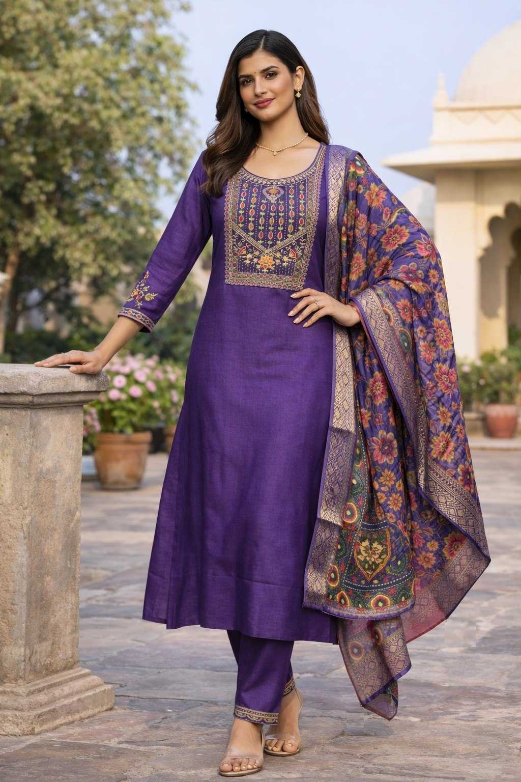 Ynf Silk Cotton  Kurti Wholesale Embroidered Kurtis Round Neck Kurtis 3/4 Sleeve Kurtis Manufacturer - YNF Online