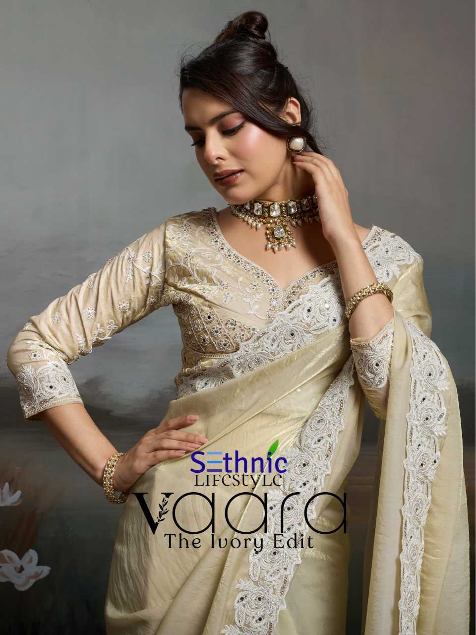 YNF Wholesale Velvet Velvet Sarees KESH530 VAARA Ivorya | Surat Manufacturer
