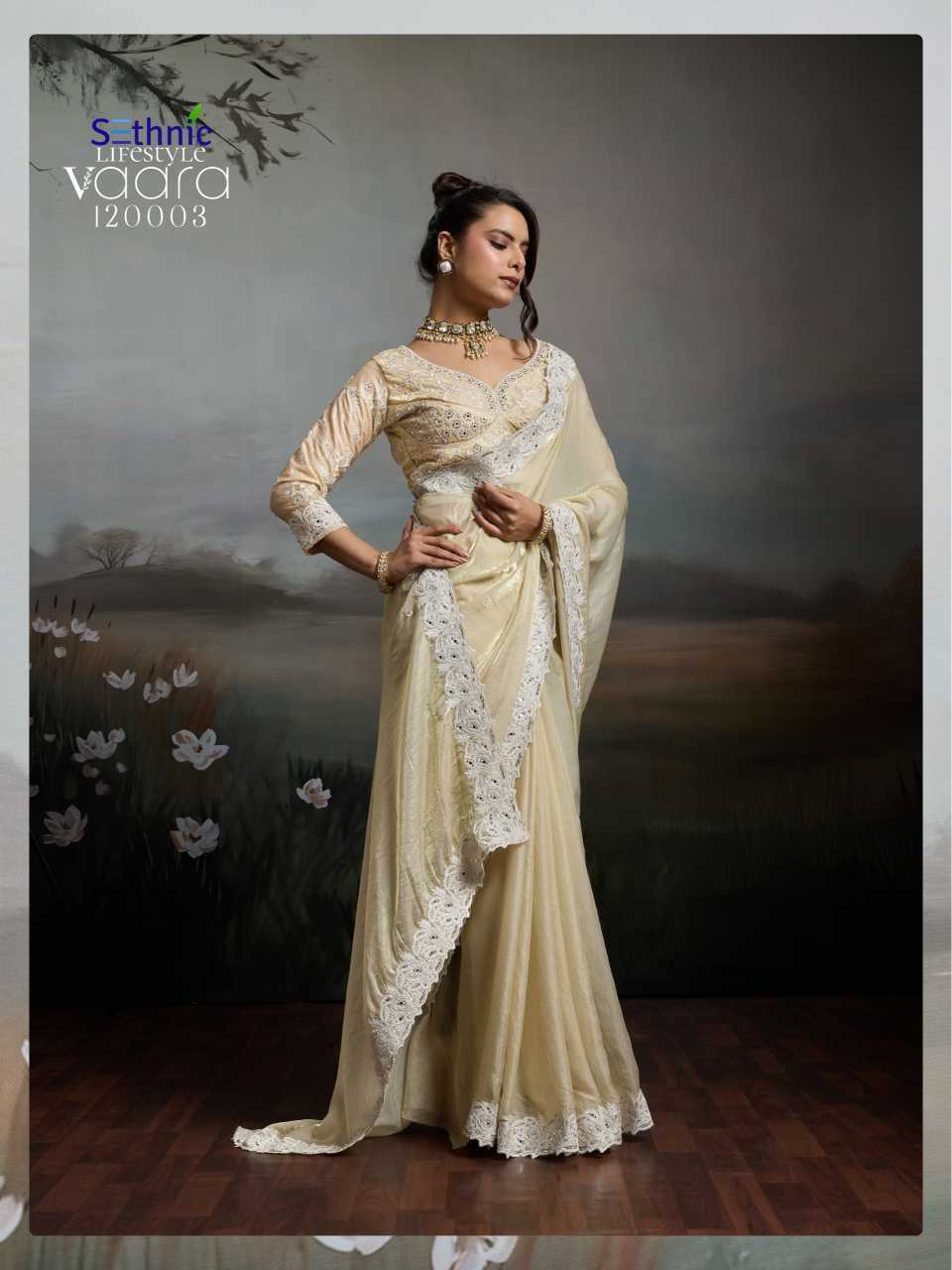 YNF Wholesale Velvet Velvet Sarees KESH530 VAARA Ivorya | Surat Manufacturer