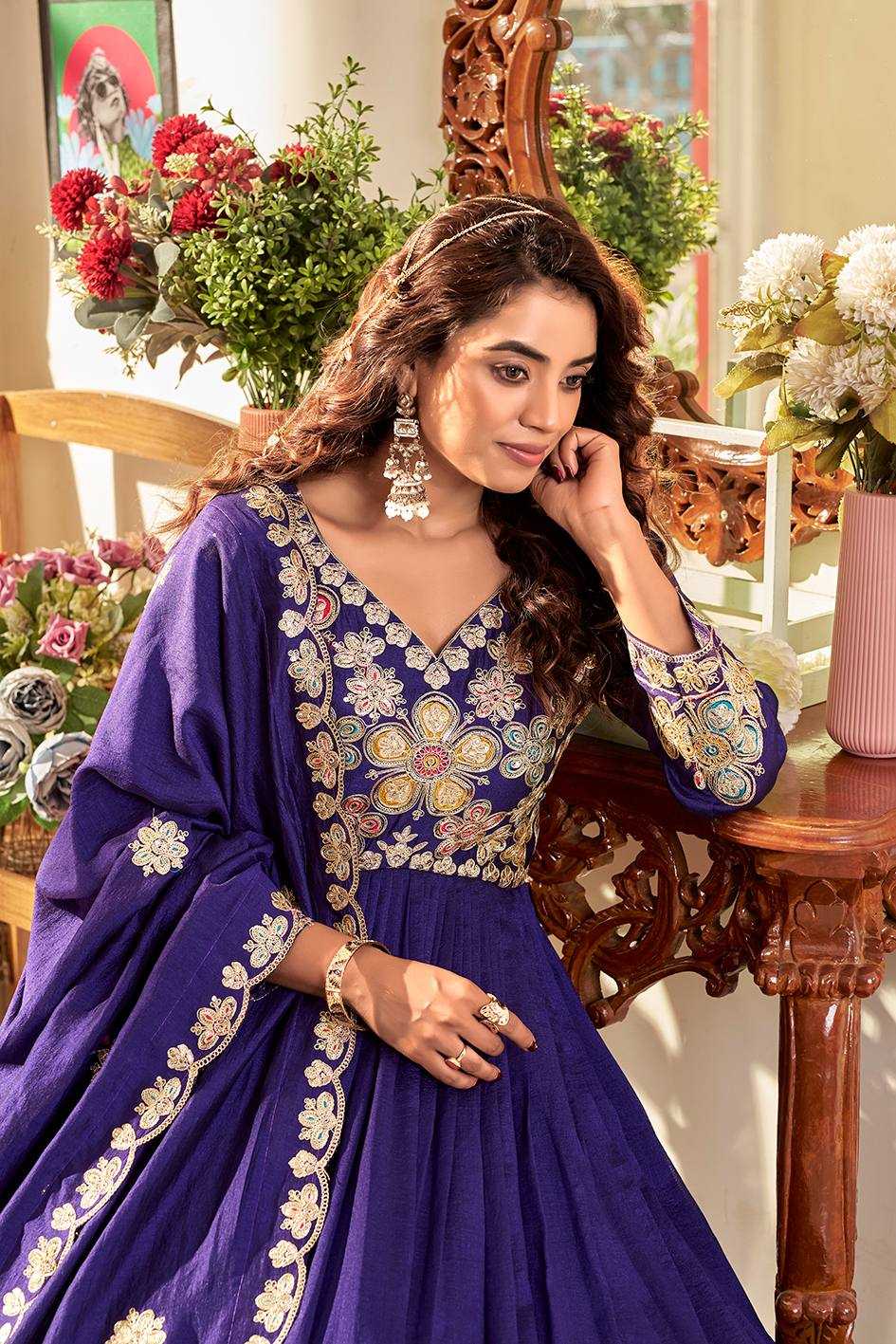 YNF Wholesale Vichitra Silk Embroidery Gowns KESH498 176 | Surat Manufacturer
