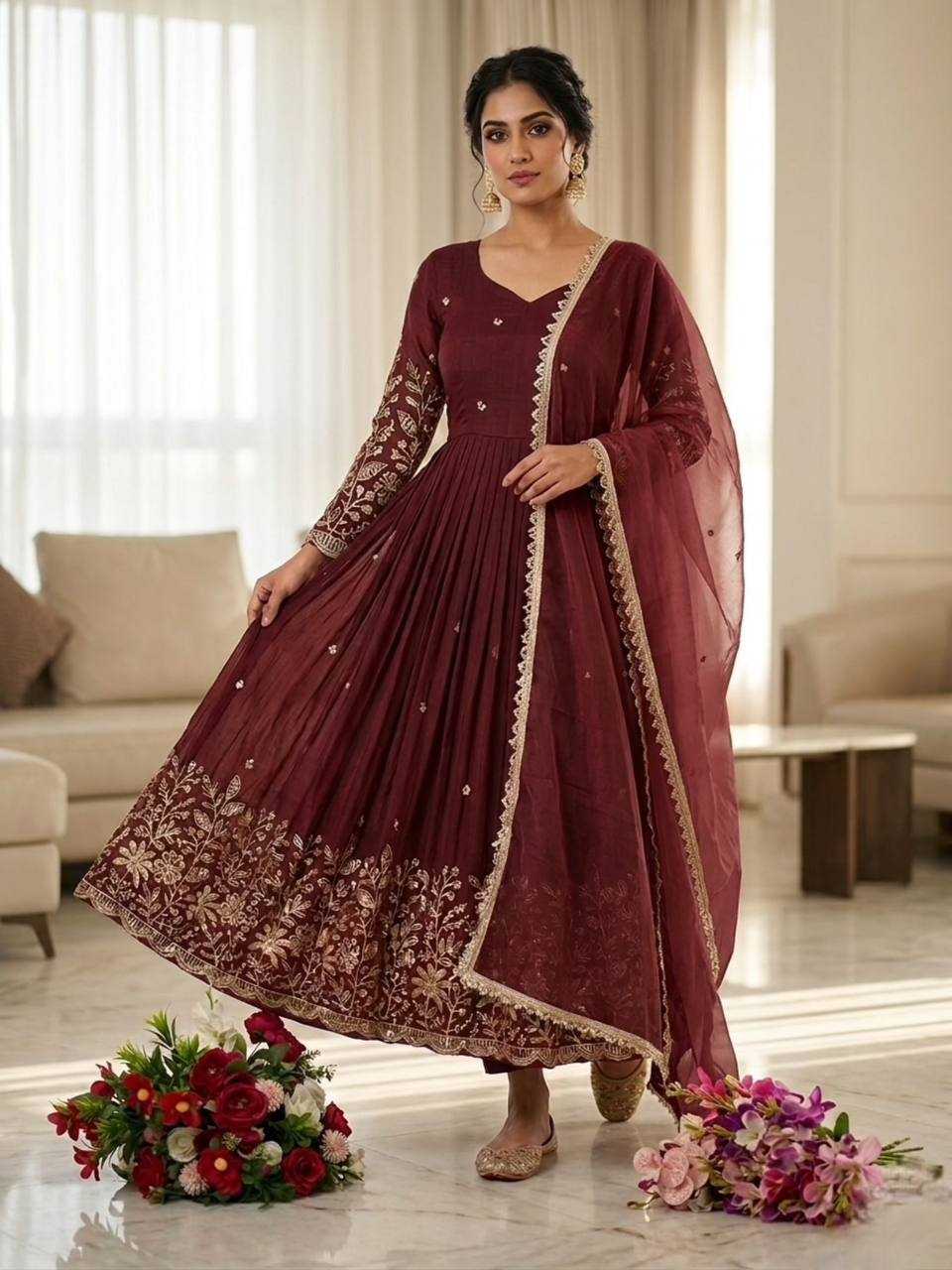 YNF Wholesale Vichitra Silk Embroidery Gowns KESH506 8059 | Surat Manufacturer
