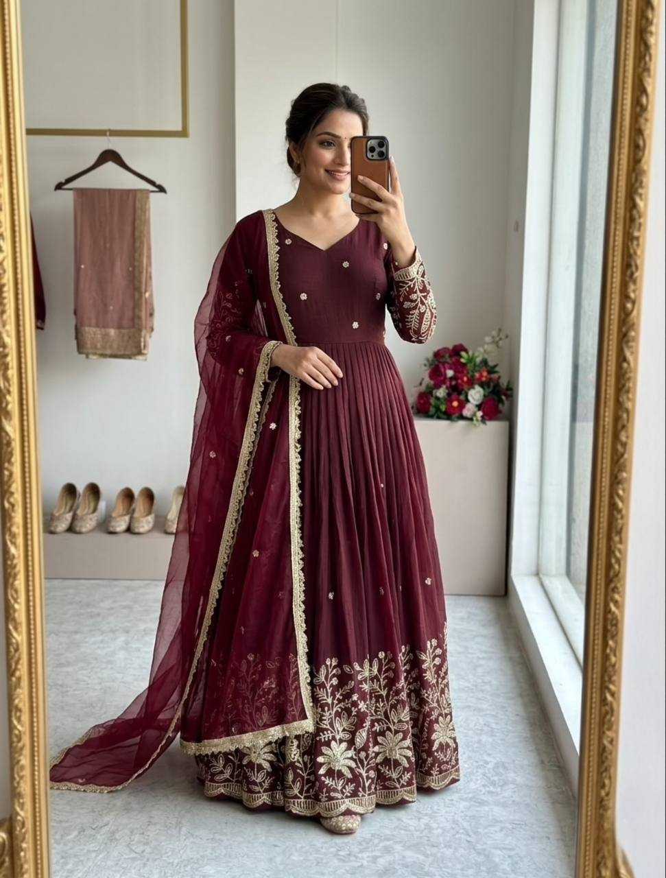 YNF Wholesale Vichitra Silk Embroidery Gowns KESH506 8059 | Surat Manufacturer