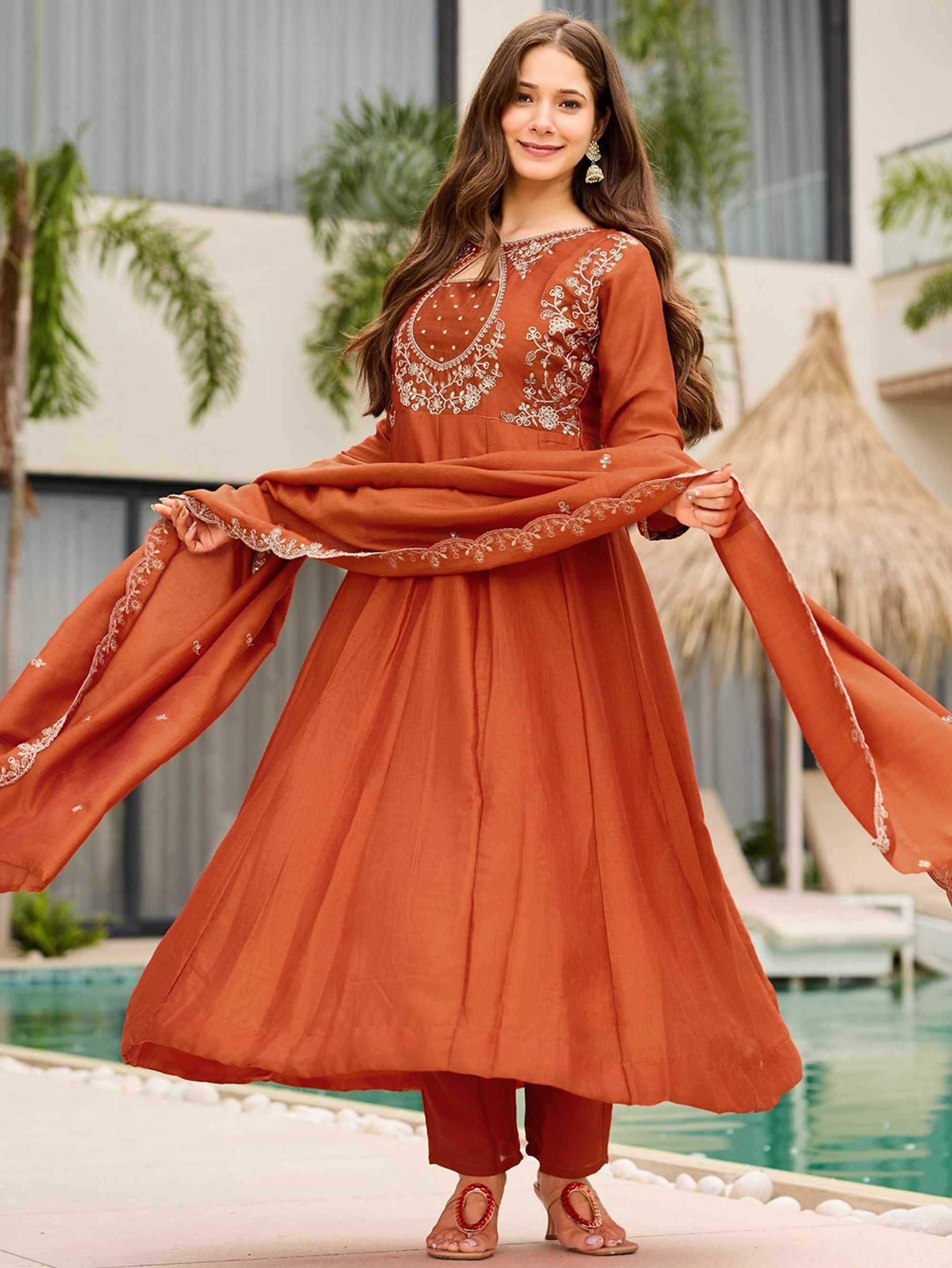 YNF Wholesale Vichitra Silk Anarkali Kurtis KESH545 1001 | Surat Manufacturer