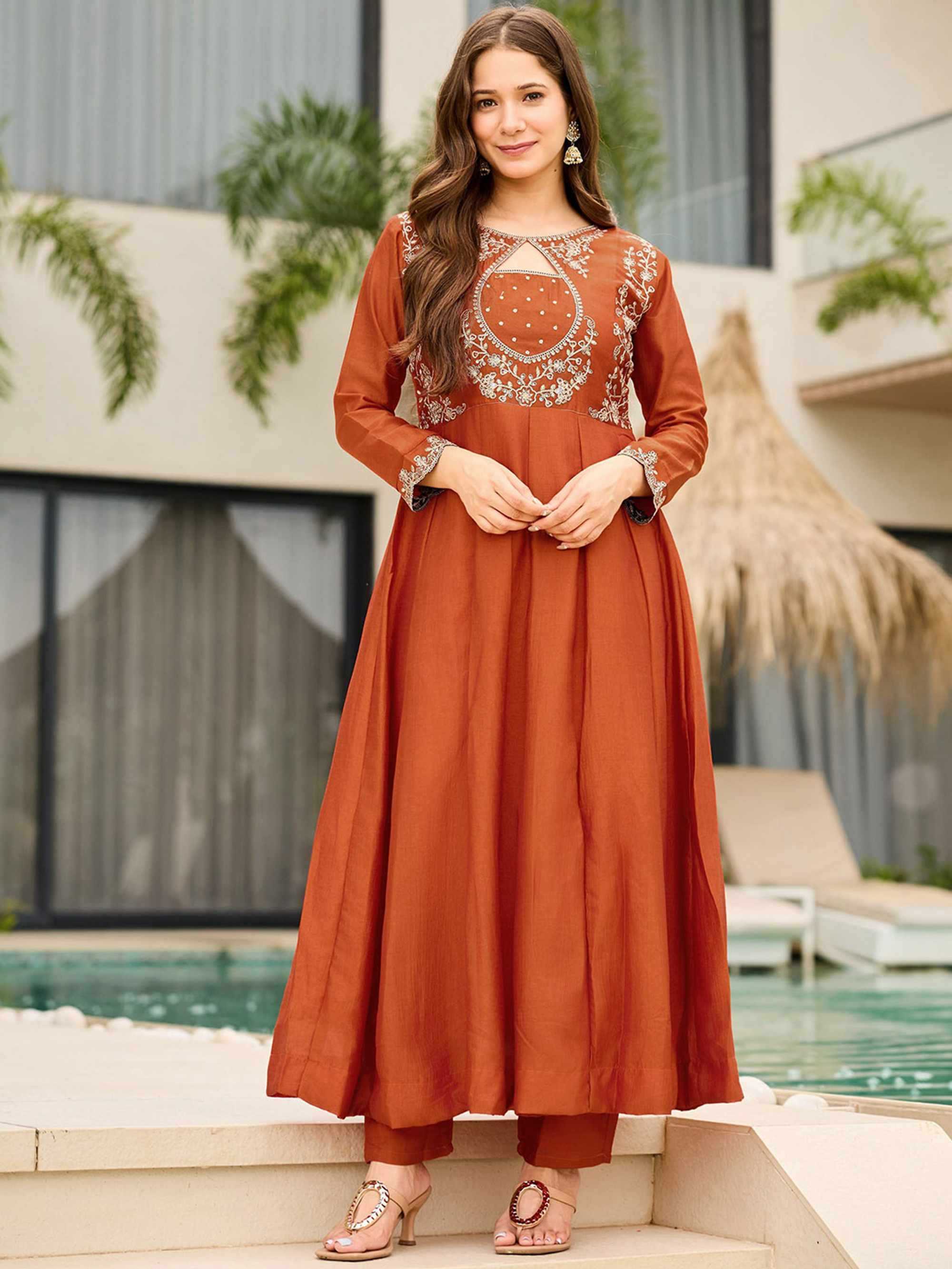 YNF Wholesale Vichitra Silk Anarkali Kurtis KESH545 1001 | Surat Manufacturer