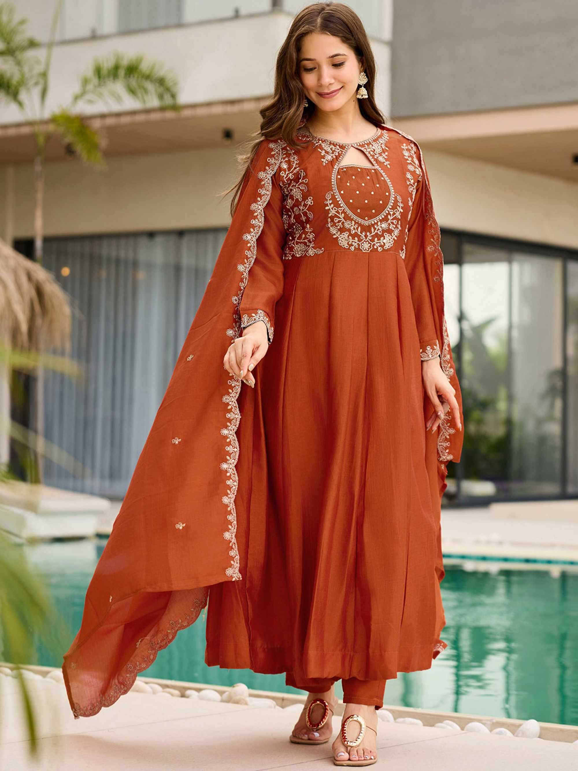 YNF Wholesale Vichitra Silk Anarkali Kurtis KESH545 1001 | Surat Manufacturer
