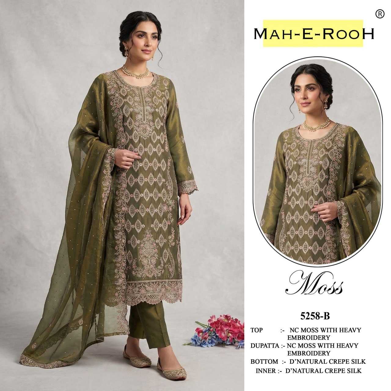 YNF Wholesale Dull Moss Embroidery Suits KESH704 5258 | Surat Manufacturer