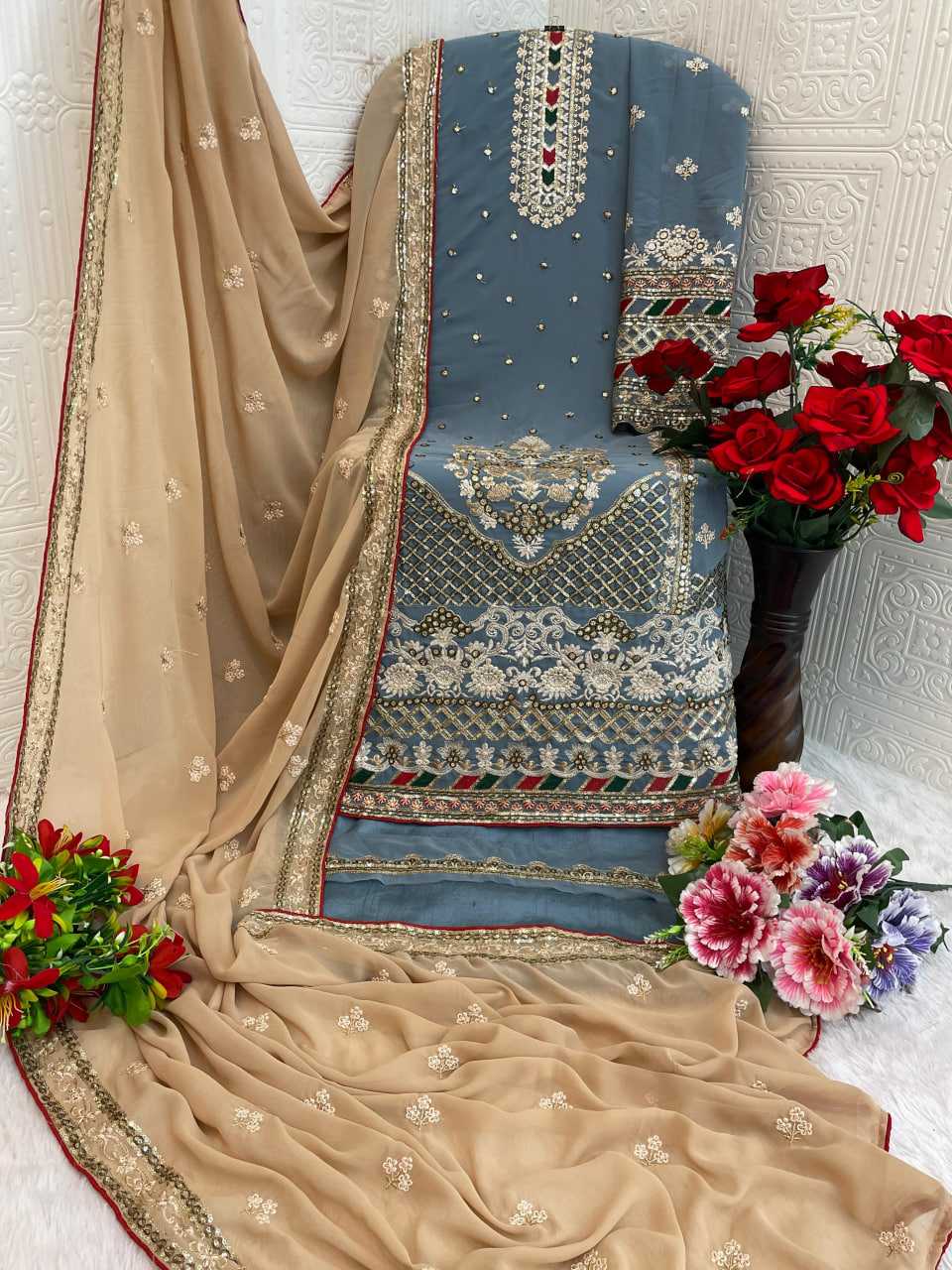 YNF Wholesale Faux Georgette Pakistani Suits KESH745 TF-1301 | Surat Manufacturer