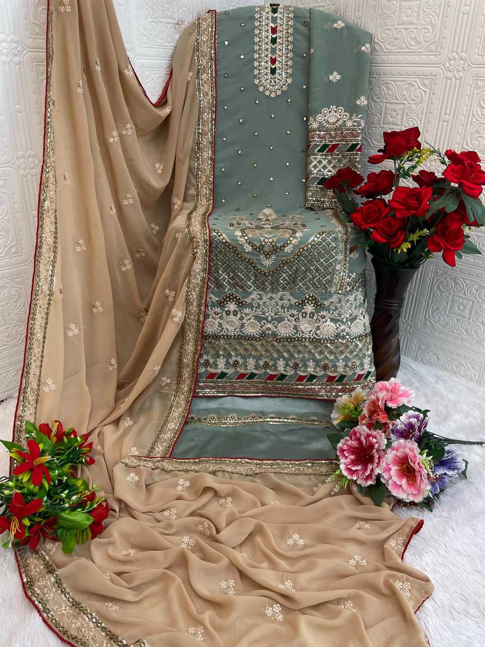 YNF Wholesale Faux Georgette Pakistani Suits KESH745 TF-1301 | Surat Manufacturer