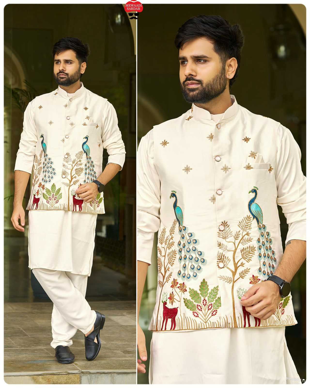 YNF Wholesale Malay Satin Silk Mens Kurta Pyjama KESH521 Swagat 3.0 | Surat Manufacturer