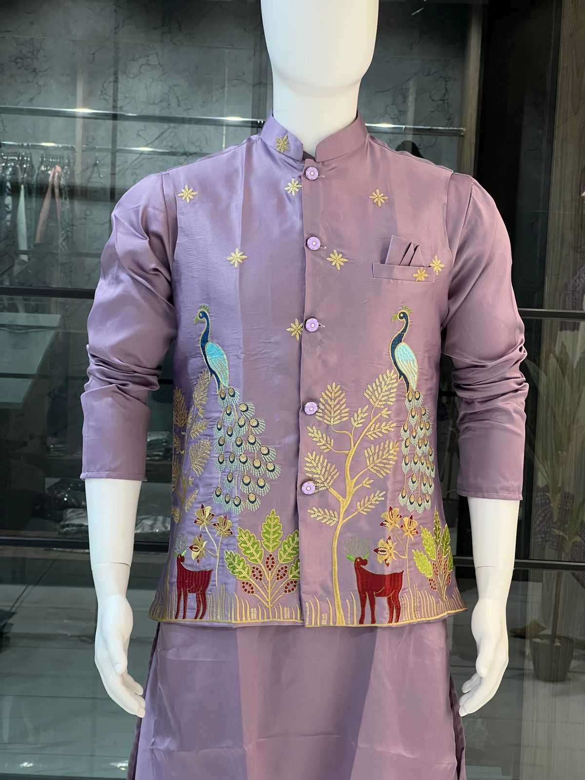 YNF Wholesale Malay Satin Silk Mens Kurta Pyjama KESH521 Swagat 3.0 | Surat Manufacturer