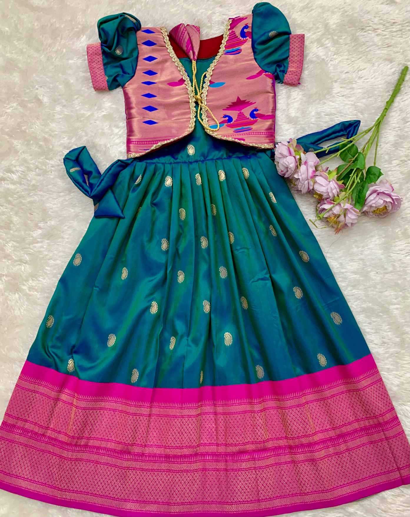 YNF Wholesale Paithani Silk Kids Designer Frock KESH685 Over Coat | Surat Manufacturer