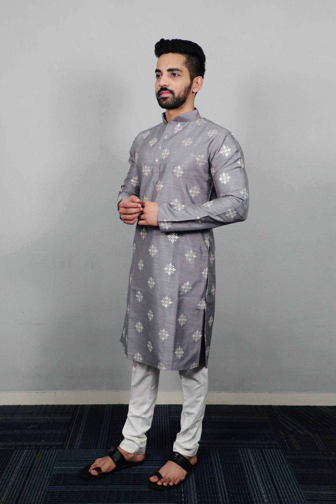 YNF Wholesale Soft Silk Mens Kurtas KESH747 GOLDEN FLOWER | Surat Manufacturer