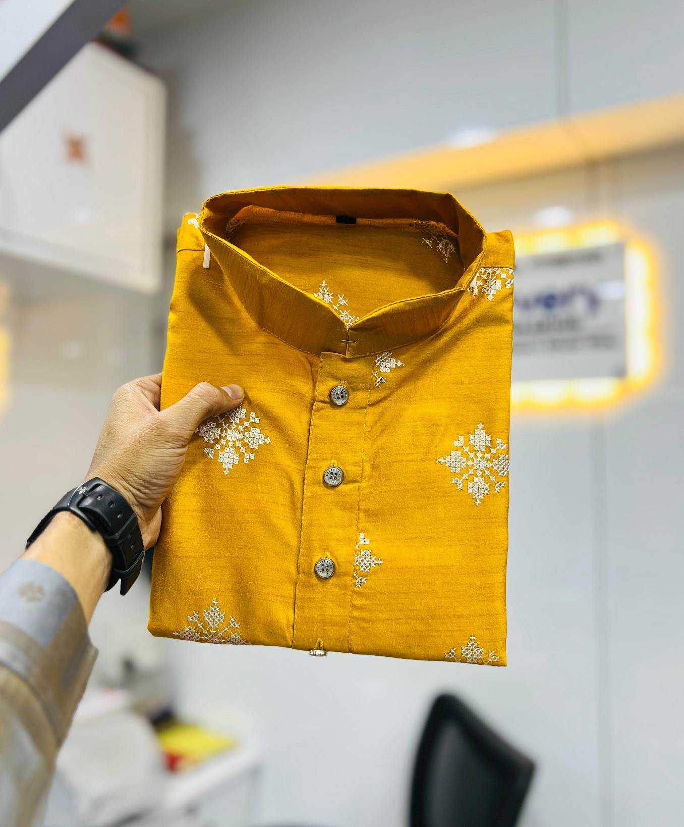 YNF Wholesale Soft Silk Mens Kurtas KESH747 GOLDEN FLOWER | Surat Manufacturer