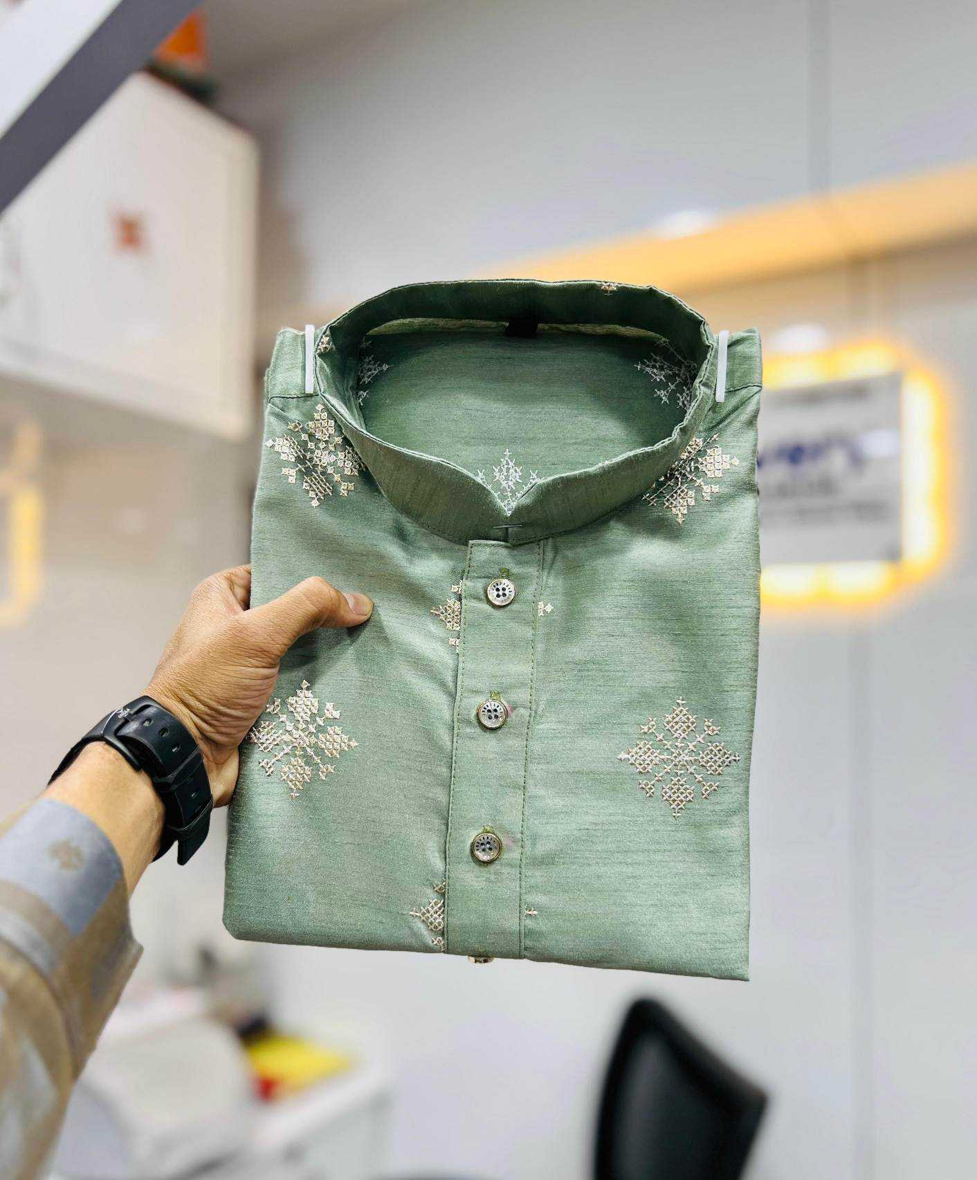 YNF Wholesale Soft Silk Mens Kurtas KESH747 GOLDEN FLOWER | Surat Manufacturer