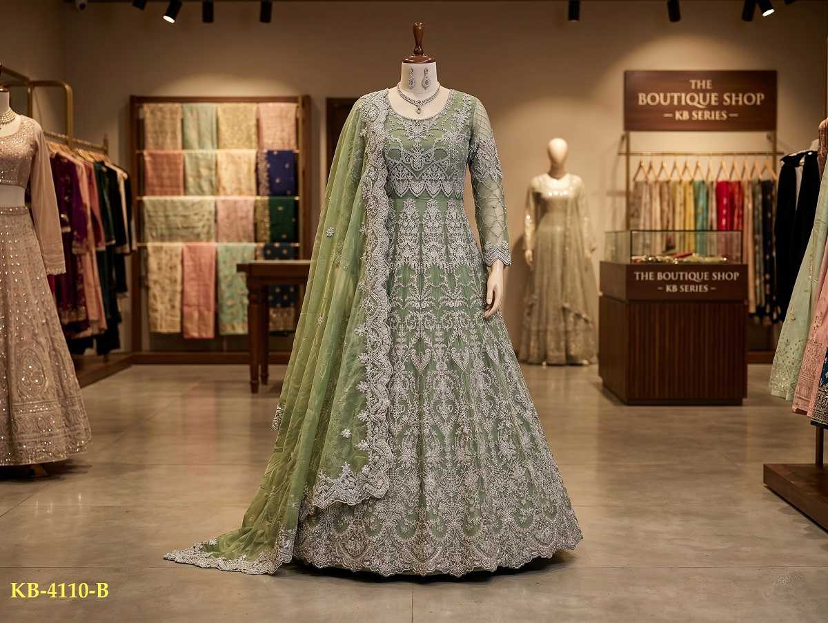 YNF Wholesale Twill Net Embroidery Gowns KESH530 4110 | Surat Manufacturer