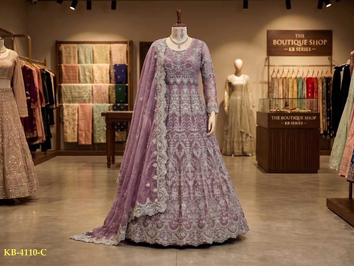 YNF Wholesale Twill Net Embroidery Gowns KESH530 4110 | Surat Manufacturer
