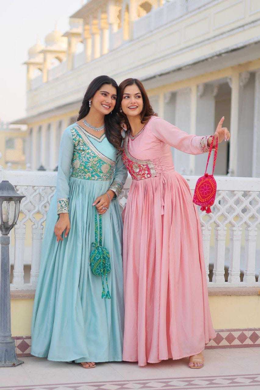 YNF Wholesale Chinon Printed Gowns  | Surat Manufacturer