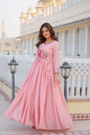 YNF Wholesale Chinon Printed Gowns  | Surat Manufacturer