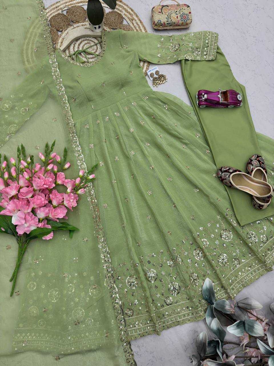 YNF Wholesale Heavy Silk Embroidery Gowns  | Surat Manufacturer