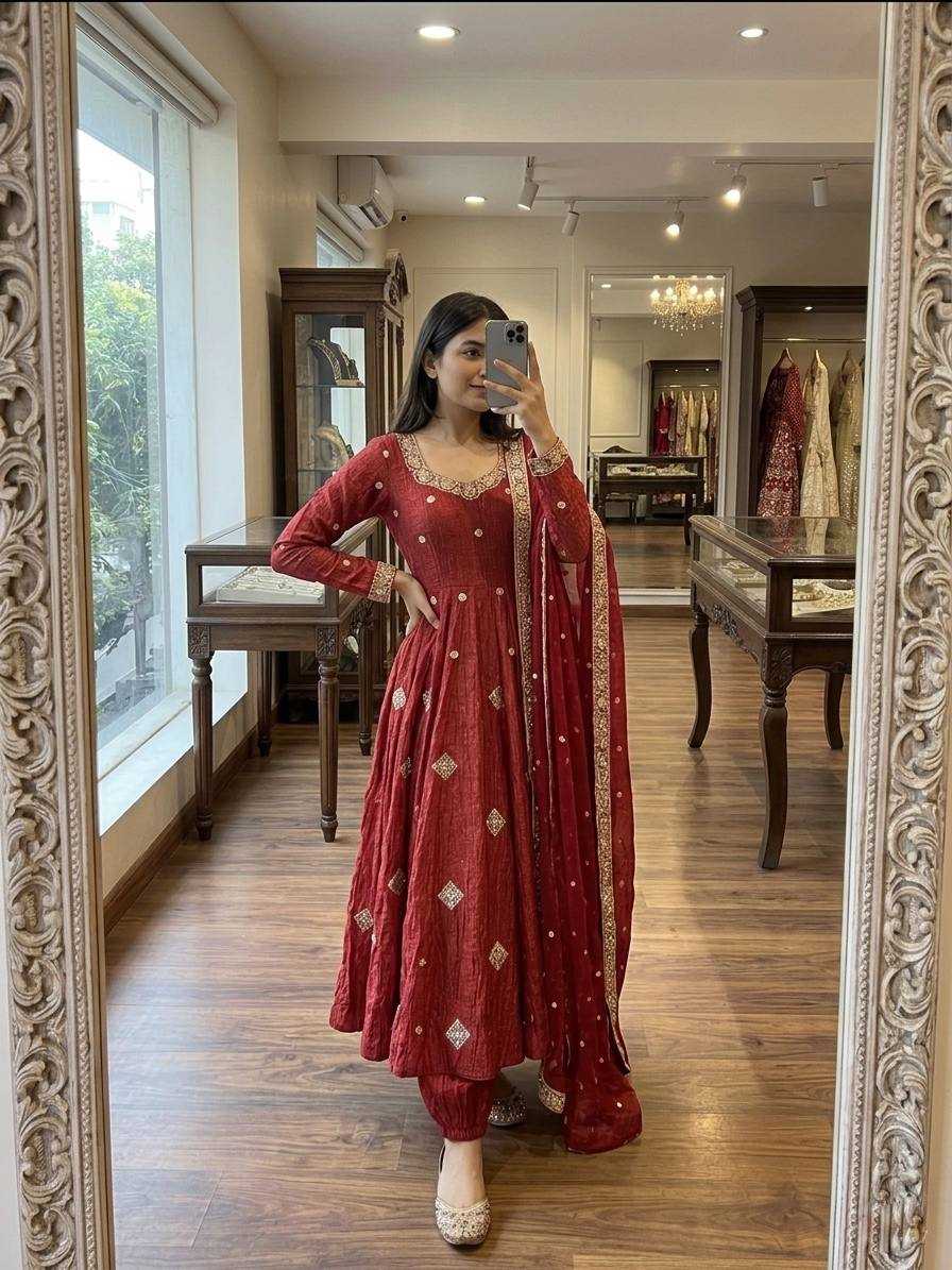 YNF Wholesale Crush Silk Embroidery Gowns  | Surat Manufacturer