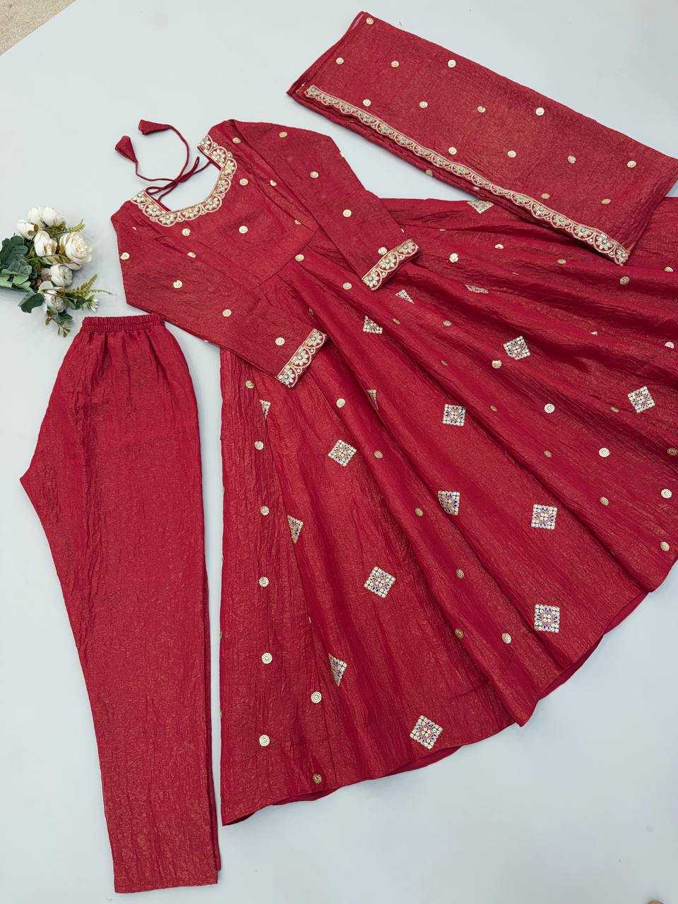 YNF Wholesale Crush Silk Embroidery Gowns  | Surat Manufacturer