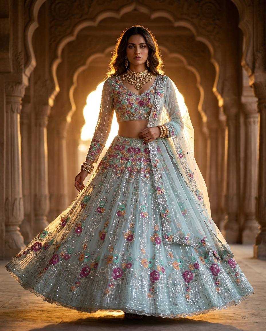 YNF Wholesale Organza Silk Embroidered Lehenga  | Surat Manufacturer