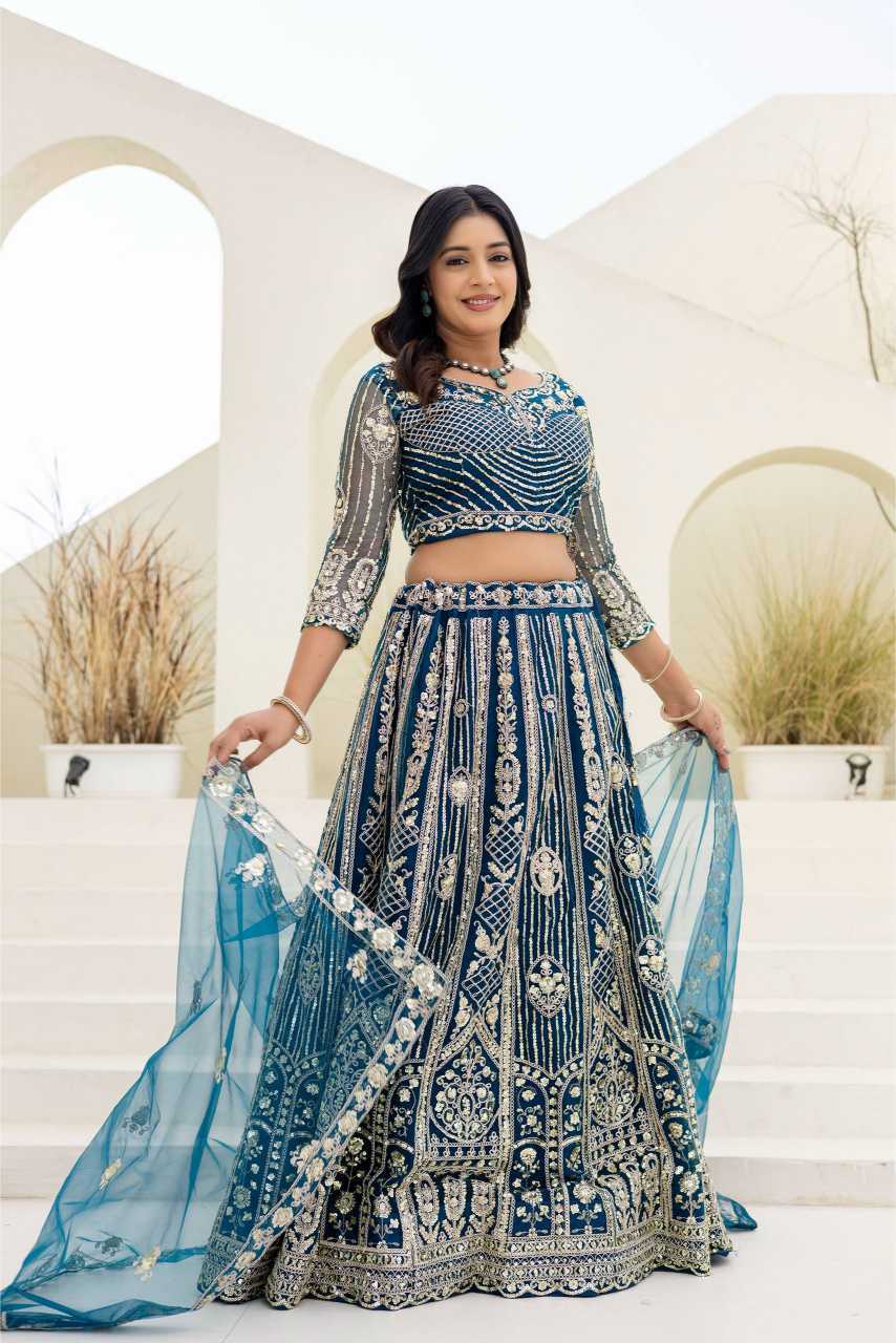 YNF Wholesale Butterfly Net Embroidered Lehenga  | Surat Manufacturer