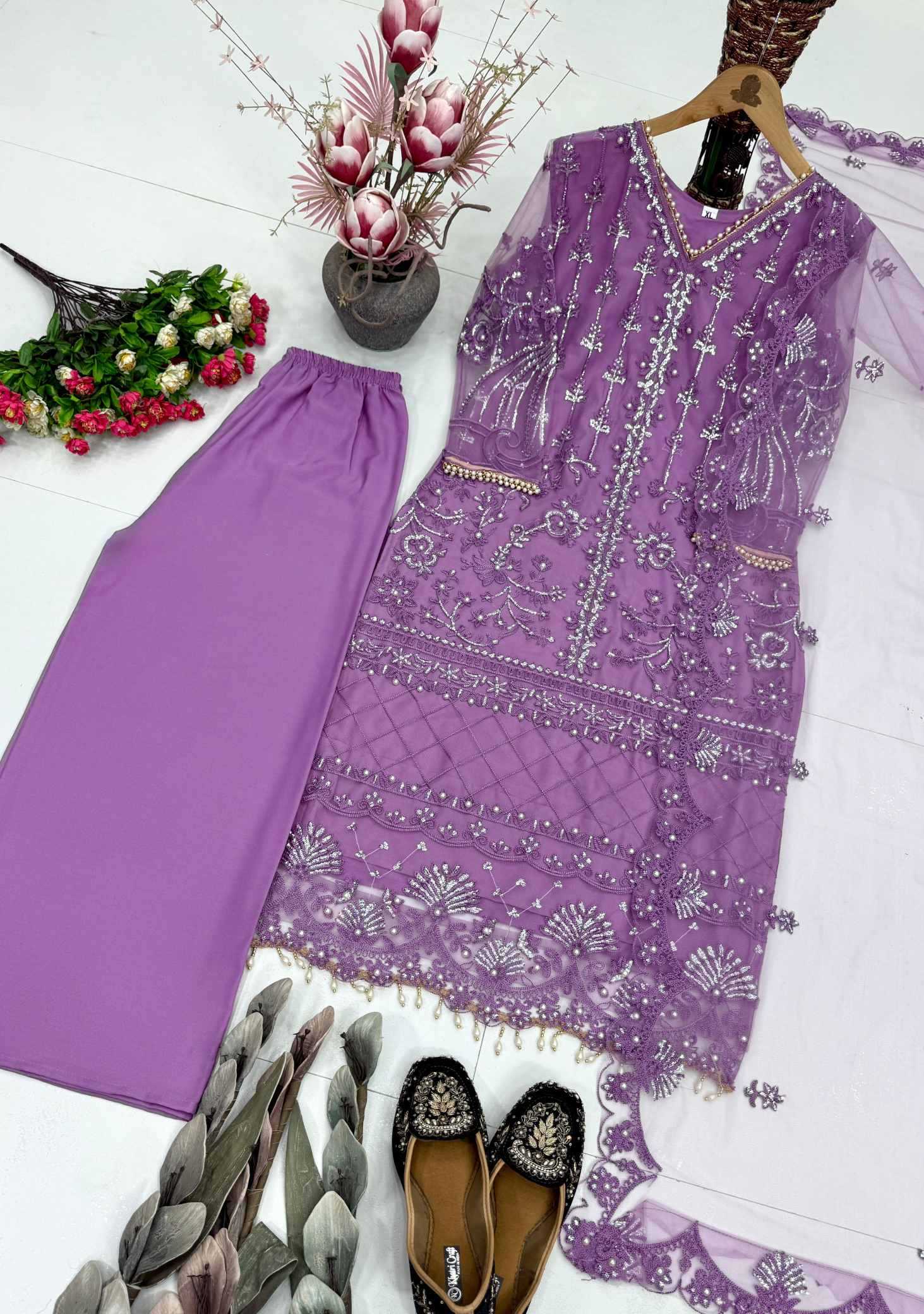 YNF Wholesale Soft Net Palazzo Suit  | Surat Manufacturer