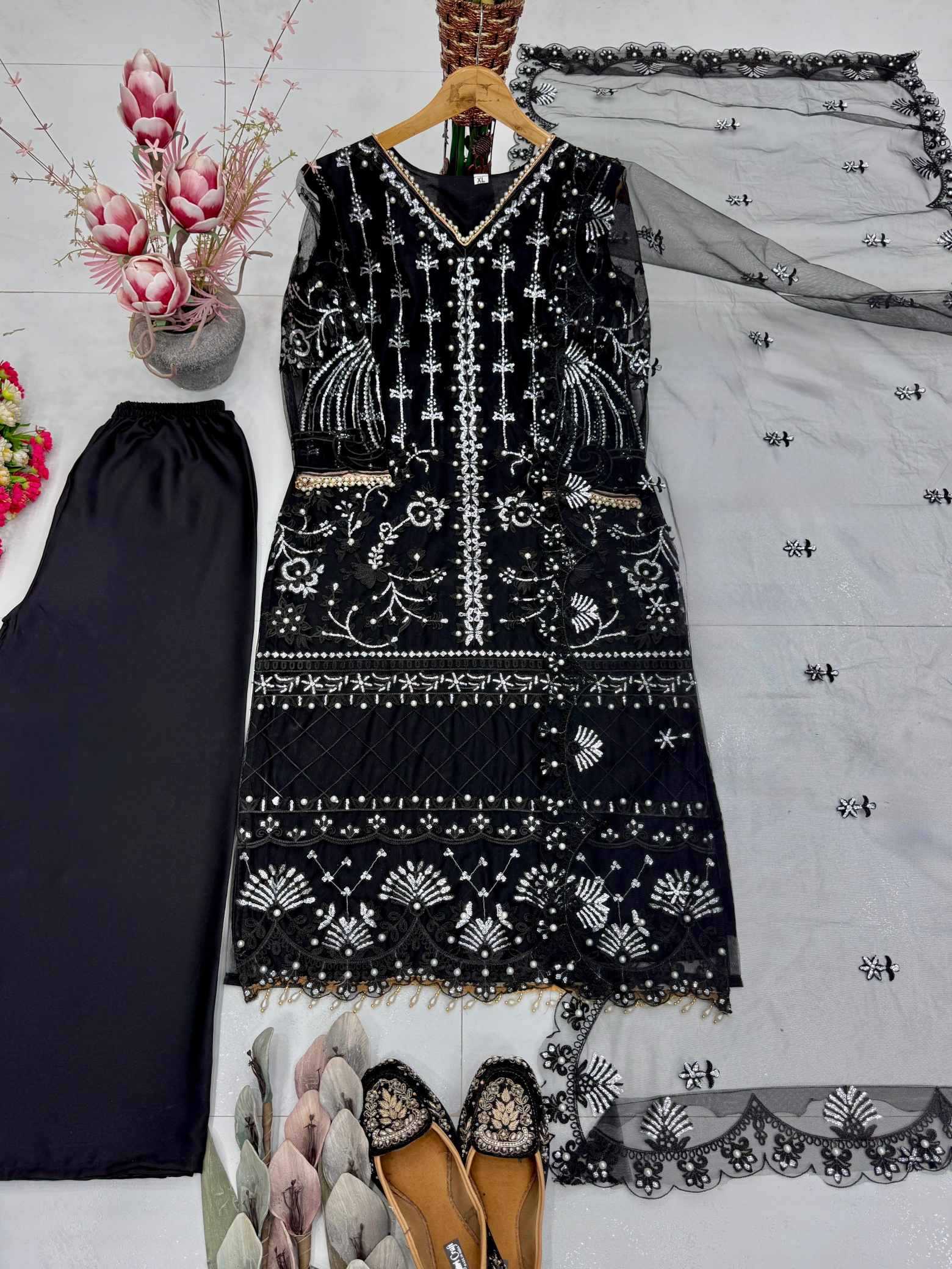YNF Wholesale Soft Net Palazzo Suit  | Surat Manufacturer