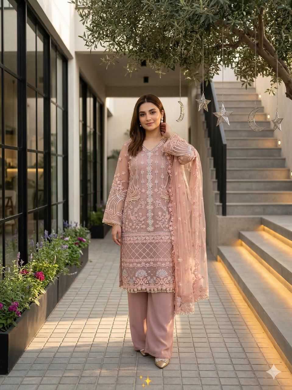 YNF Wholesale Soft Net Palazzo Suit  | Surat Manufacturer
