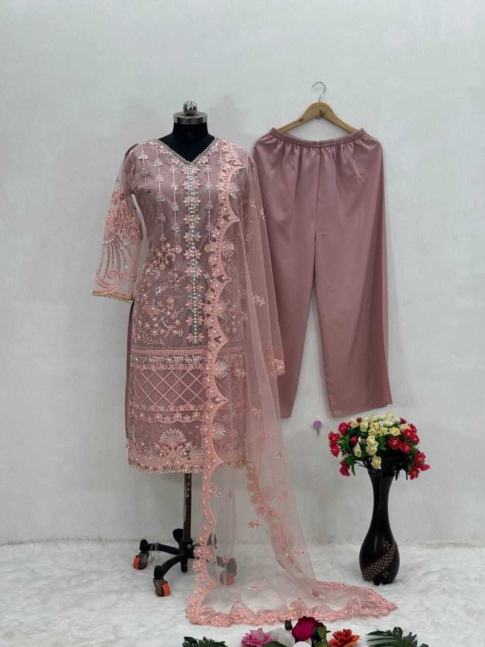 YNF Wholesale Soft Net Palazzo Suit  | Surat Manufacturer