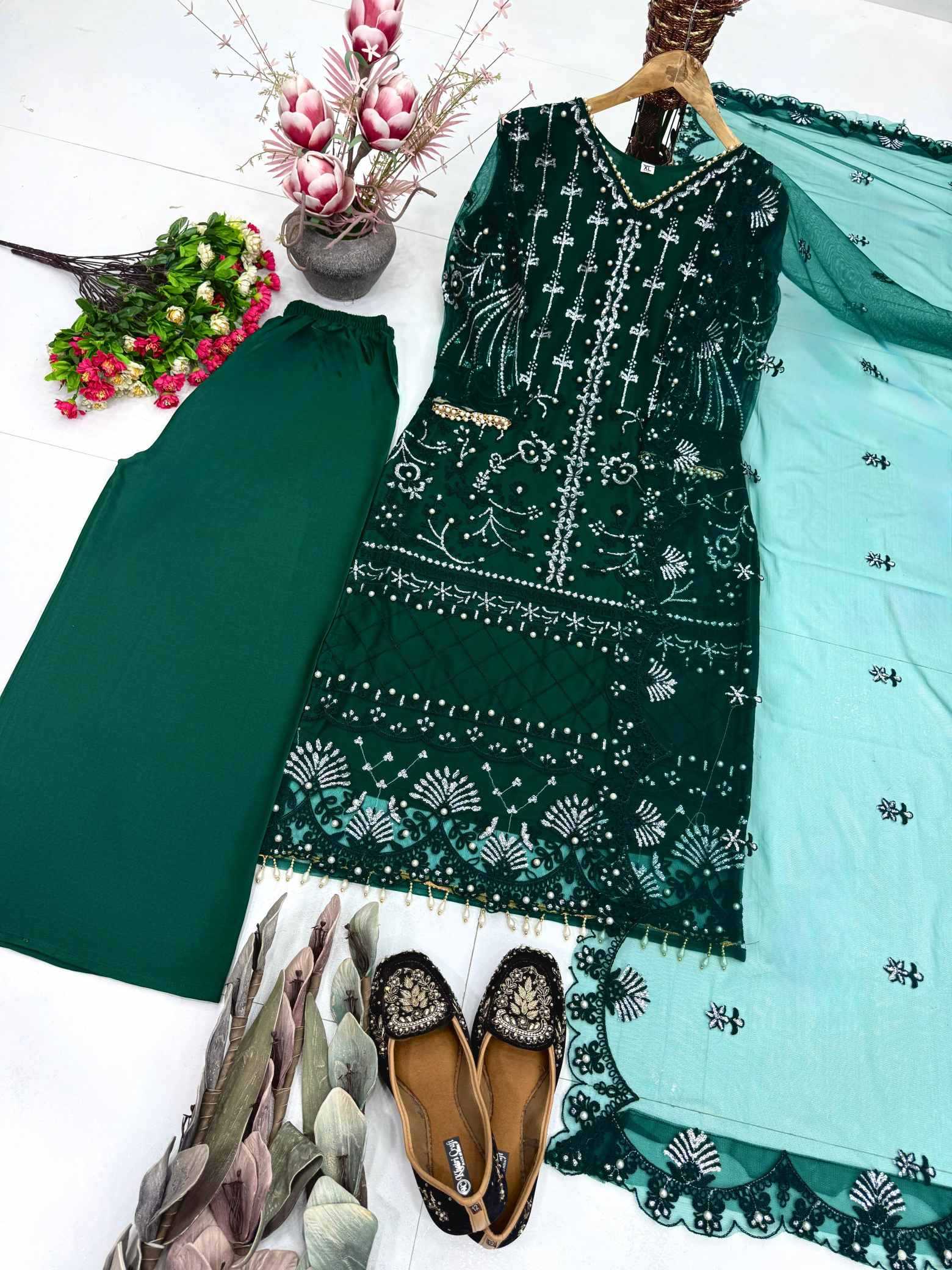 YNF Wholesale Soft Net Palazzo Suit  | Surat Manufacturer