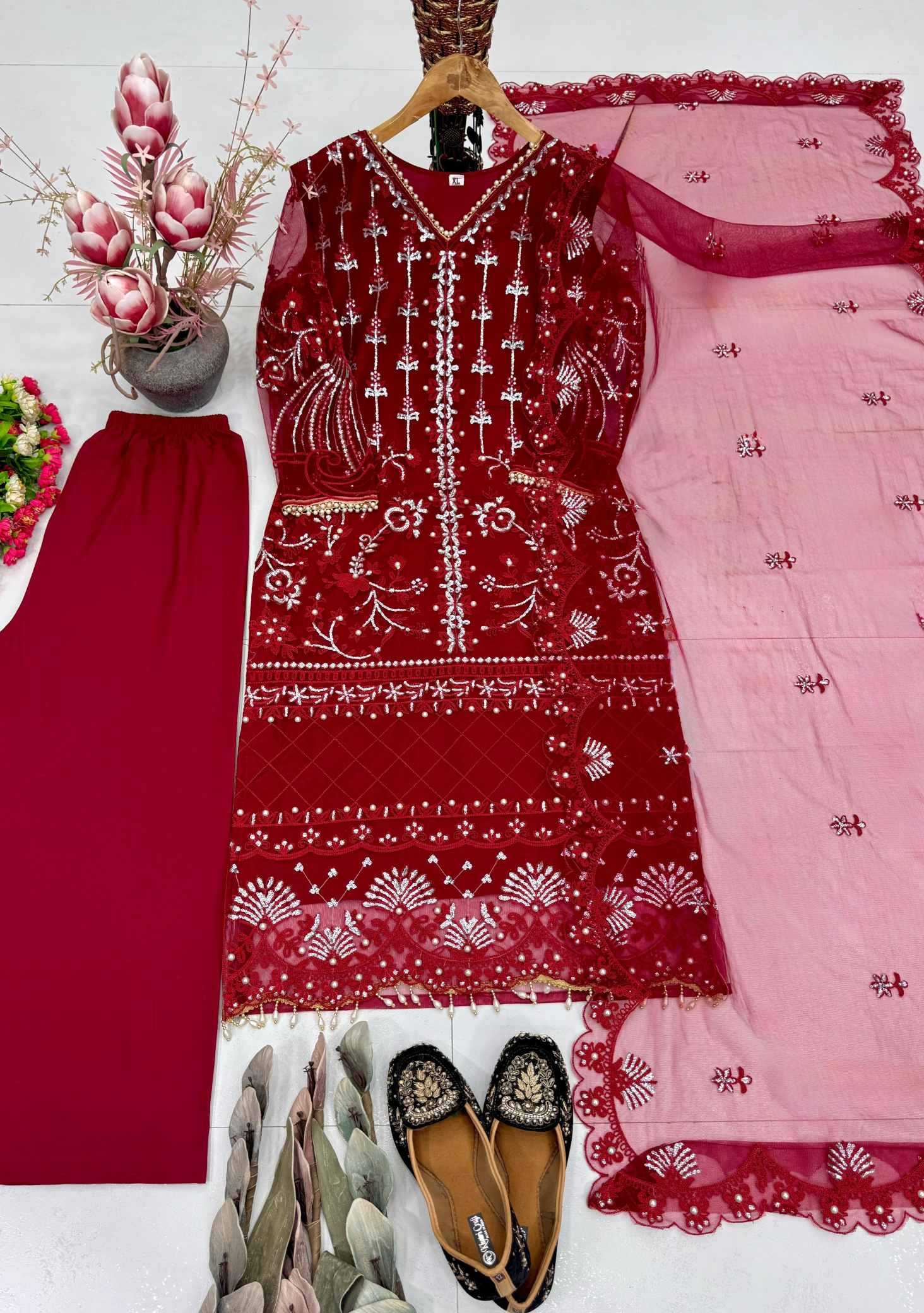 YNF Wholesale Soft Net Palazzo Suit  | Surat Manufacturer