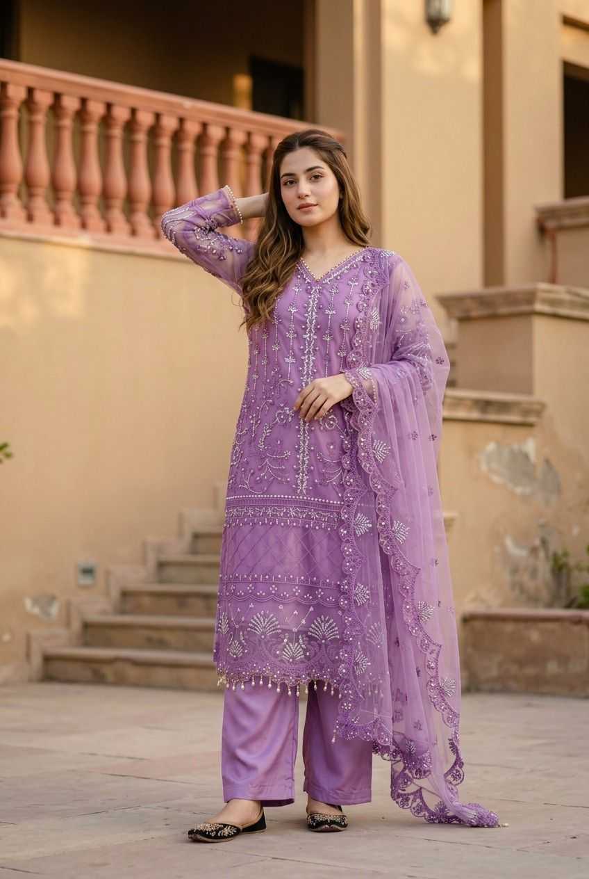 YNF Wholesale Soft Net Palazzo Suit  | Surat Manufacturer