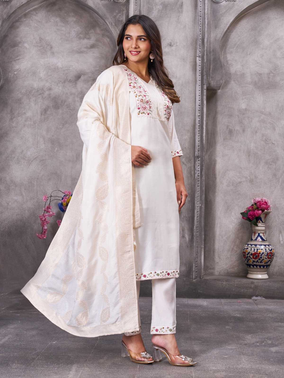 YNF Wholesale Heavy Roman Silk Embroidered Kurtis  | Surat Manufacturer