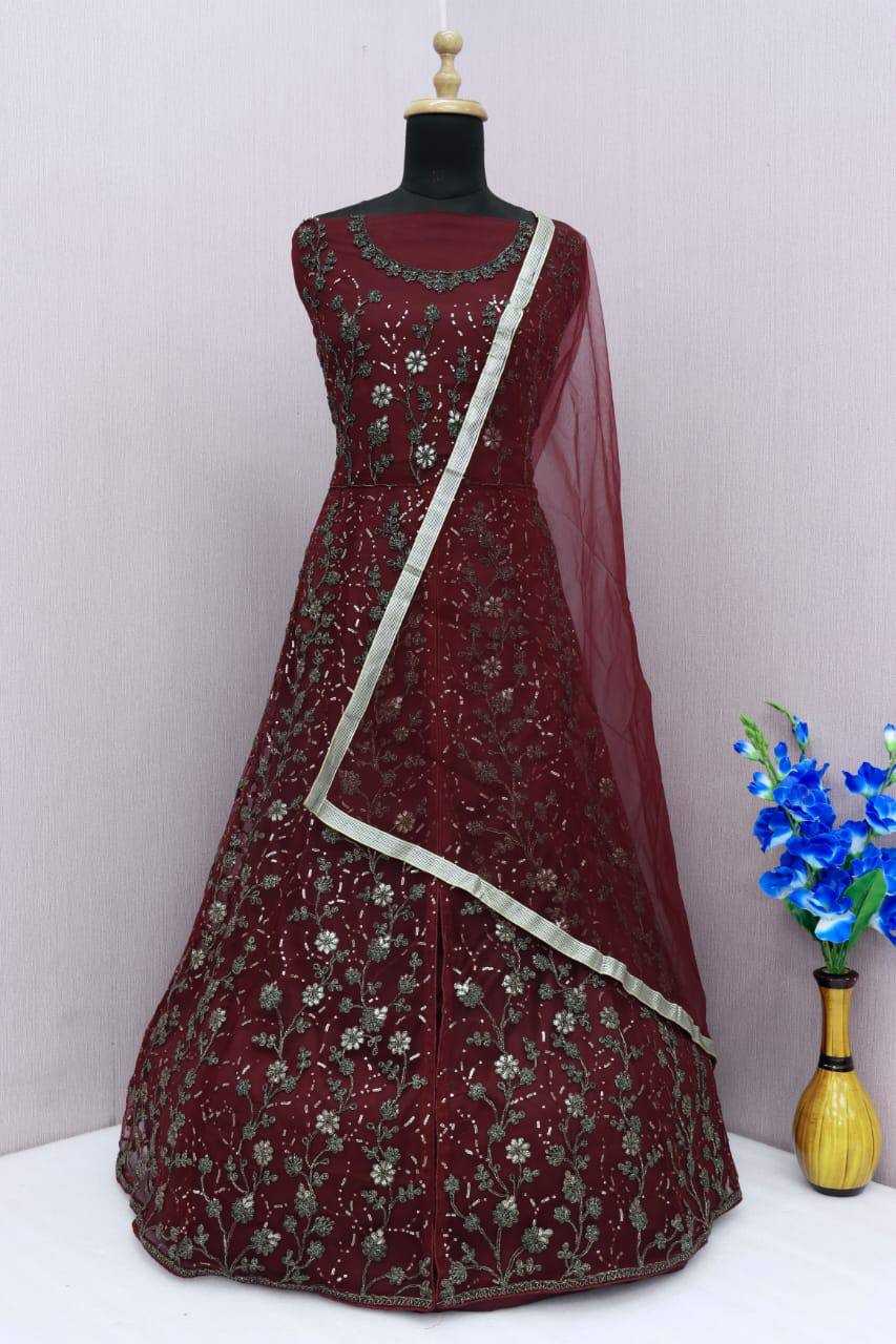 YNF Wholesale Butterfly Net Embroidery Gowns  | Surat Manufacturer