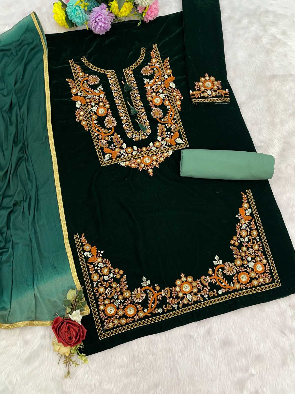 YNF Wholesale Velvet Embroidery Suits  | Surat Manufacturer