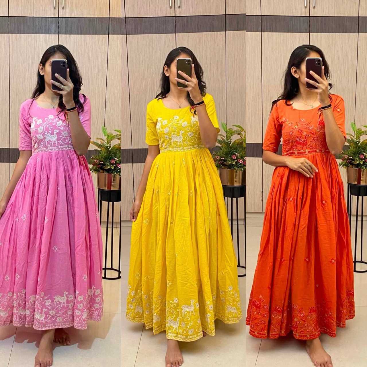 YNF Wholesale Pure Cotton Embroidered Gown  | Surat Manufacturer