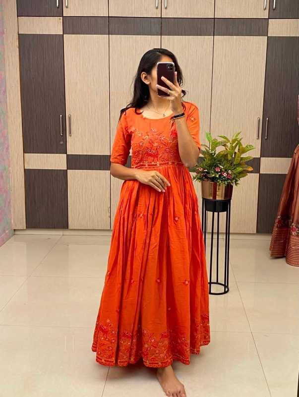 YNF Wholesale Pure Cotton Embroidered Gown  | Surat Manufacturer