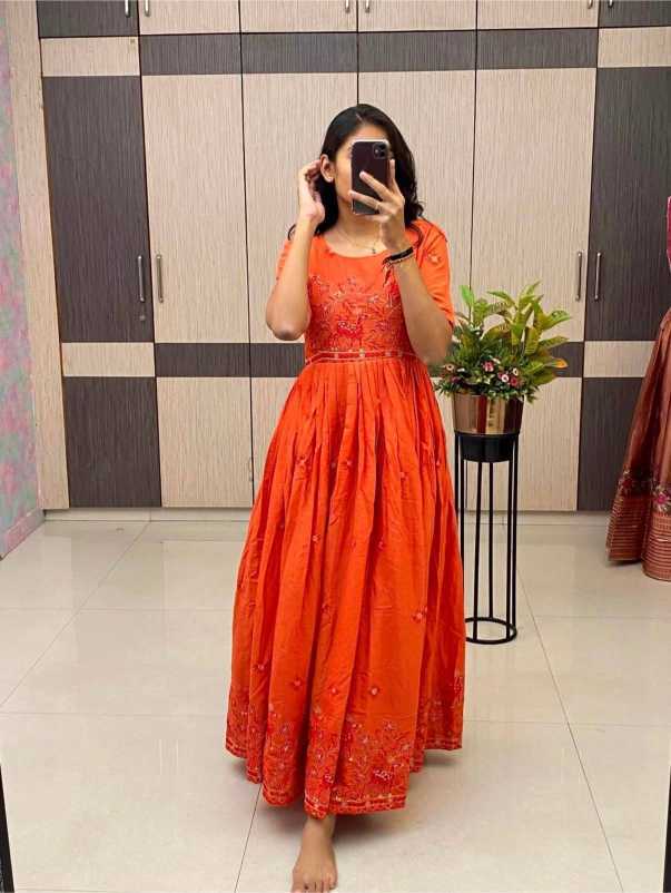 YNF Wholesale Pure Cotton Embroidered Gown  | Surat Manufacturer